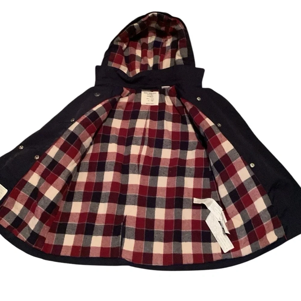 Zara BabyGirl Collection Blue Red Plaid Fleece Lined Hood Coat Pockets Size 2/3